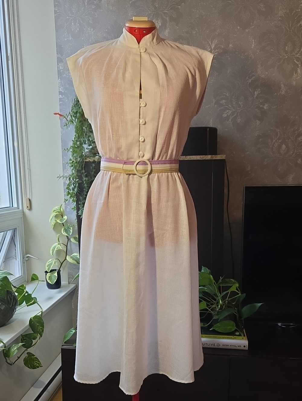 Vintage Joseph Ribkoff White Midi Dress with Accent Belt